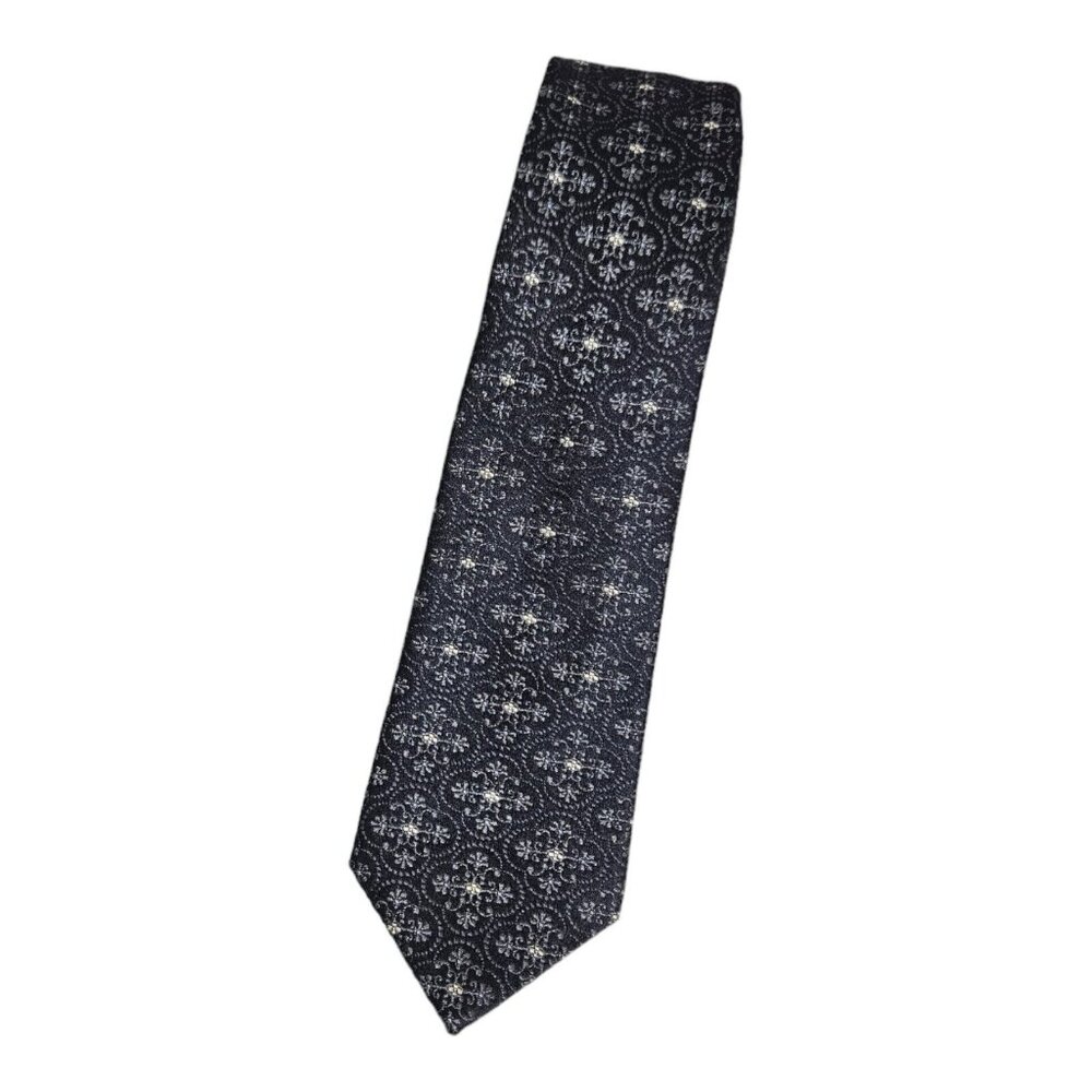 RODA Men's 100% Silk Necktie LUXURY Tie Blue Geometric W:2.7" EUC